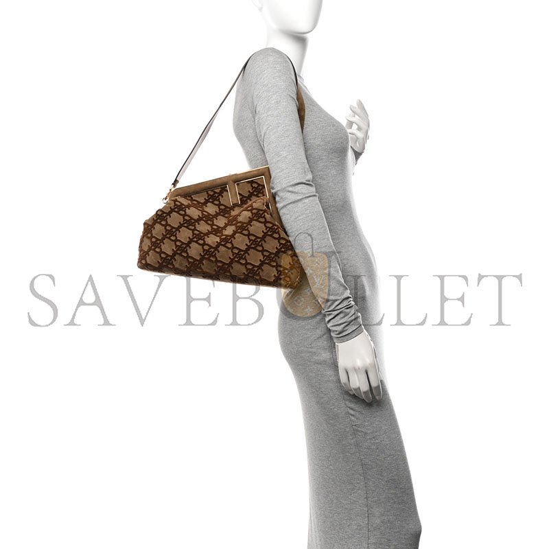 F**di camoscio karligraphy embroidered medium first camel (30*25*10cm)